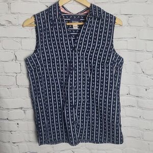Basic Editions Navy Blue Anchor Button Down Sleeveless Top
